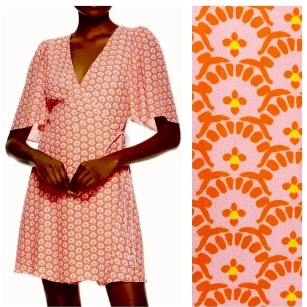 Alice + Olivia Sandra Floral Wrap Mini Dress Stamp English Rose Size 12 - Picture 2 of 5